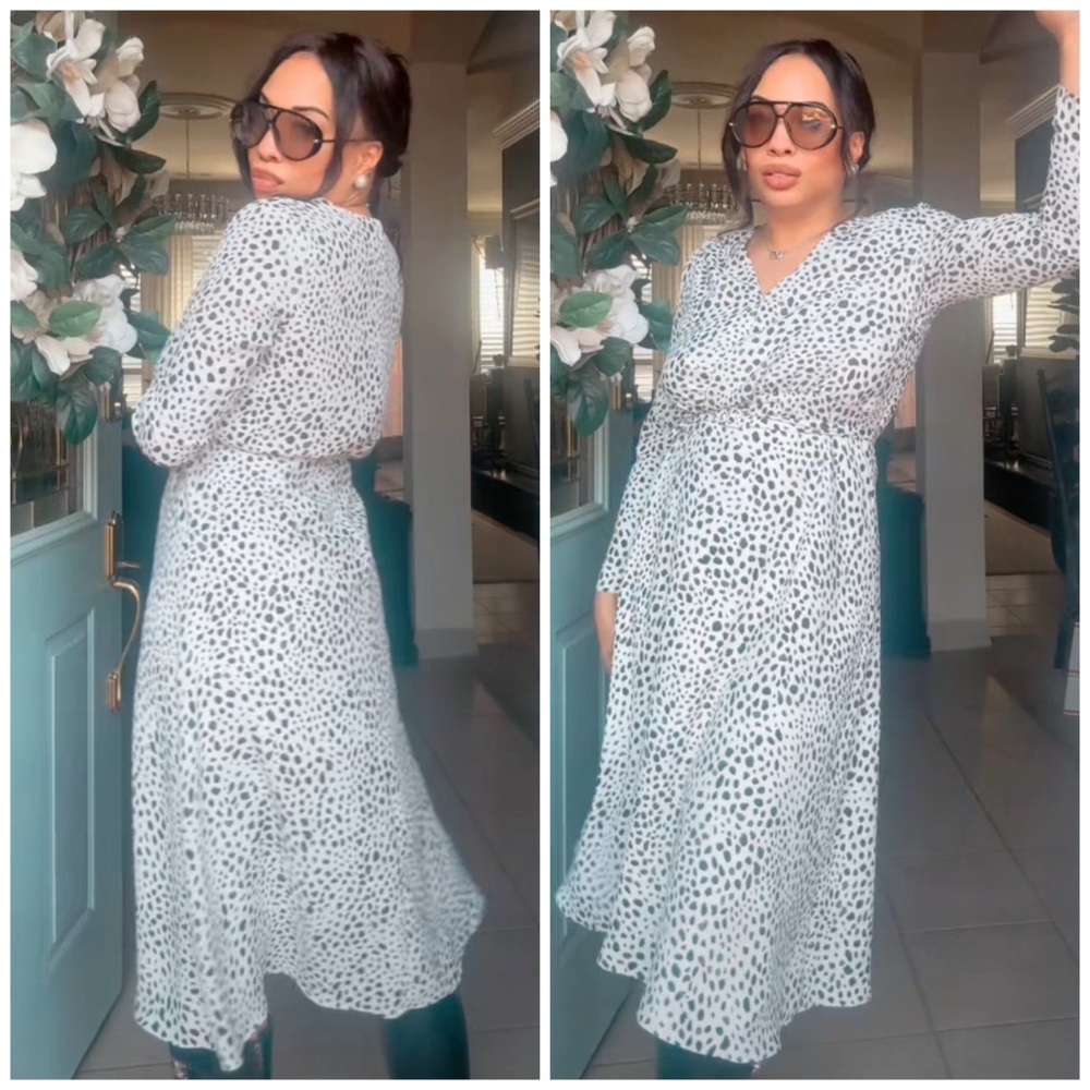 Ann Taylor Black and White Patterned Long Sleeve Dress-SY